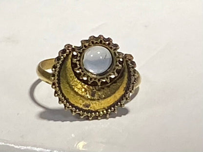 Stainless Steel Gold Antique Sun & Moon Ring with Opal – Vintage Celestial Statement Ring