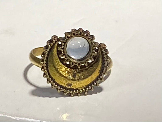 Stainless Steel Gold Antique Sun & Moon Ring with Opal – Vintage Celestial Statement Ring