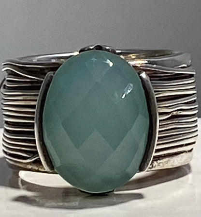 SILVER ANTIQUE facet OPAL FASHION  RING HANDMAKE