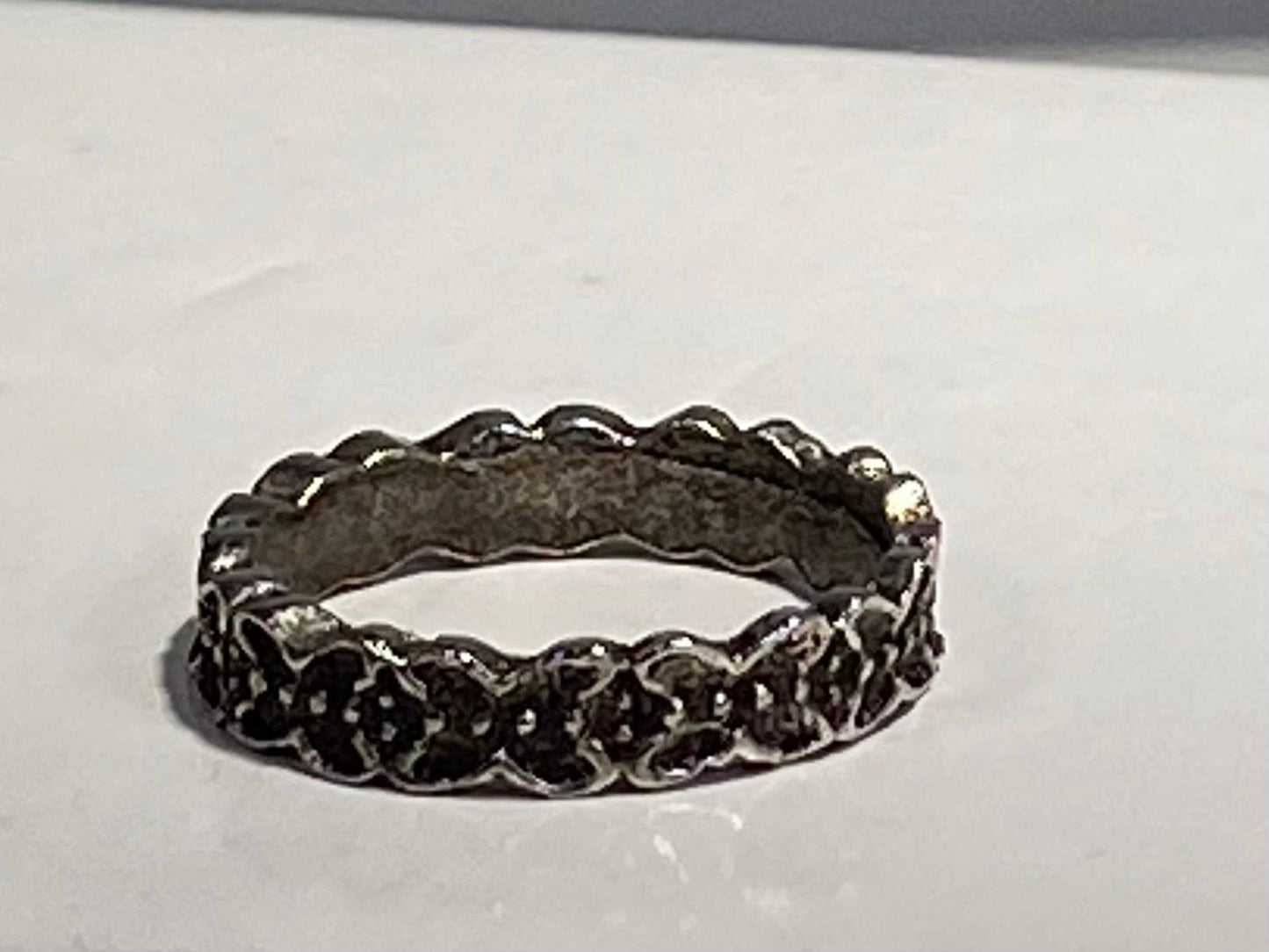 STAINLESS STEEL BLACK ANTIQUE X's and O's RING