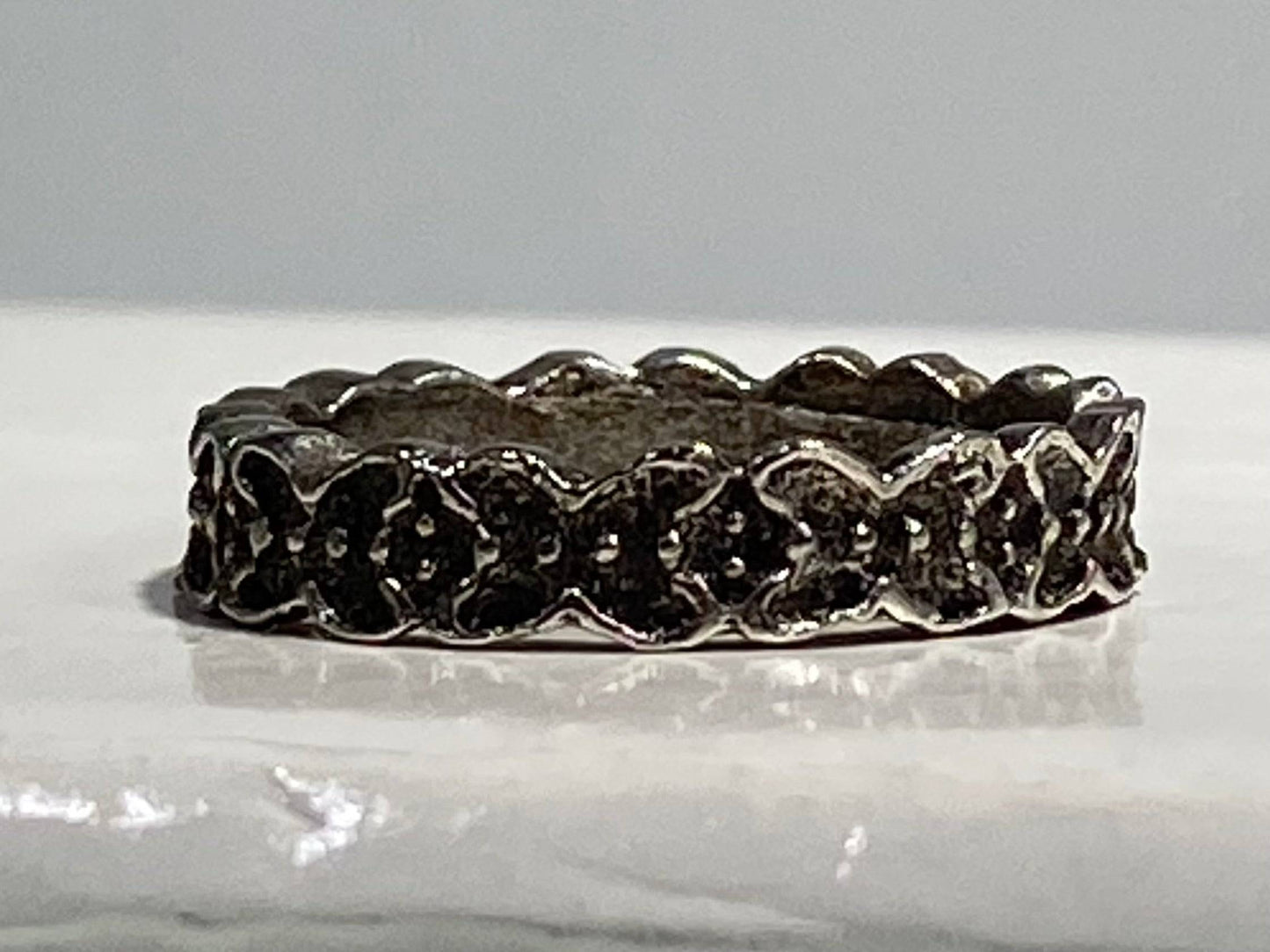 STAINLESS STEEL BLACK ANTIQUE X's and O's RING