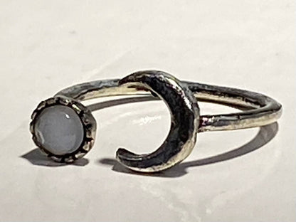 STAINLESS STEEL ANTIQUE OPAL and MOON RING
