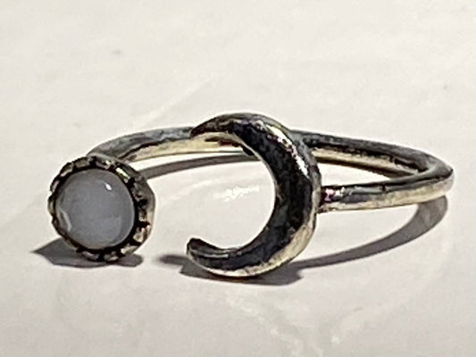 STAINLESS STEEL ANTIQUE OPAL and MOON RING