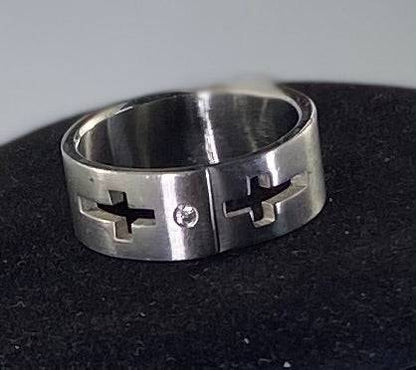 Industrial Matte Architecture & Cohesive Brilliant Accents: Premium Stainless Steel Matt Finish Silver Cross Ring & Luxury Jewelry Set (Size 12)