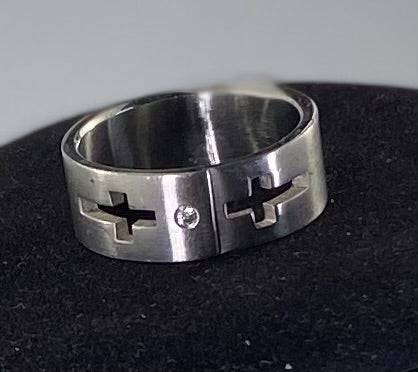 Industrial Matte Architecture & Cohesive Brilliant Accents: Premium Stainless Steel Matt Finish Silver Cross Ring & Luxury Jewelry Set (Size 12)