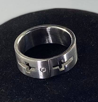 Industrial Matte Architecture & Cohesive Brilliant Accents: Premium Stainless Steel Matt Finish Silver Cross Ring & Luxury Jewelry Set (Size 12)