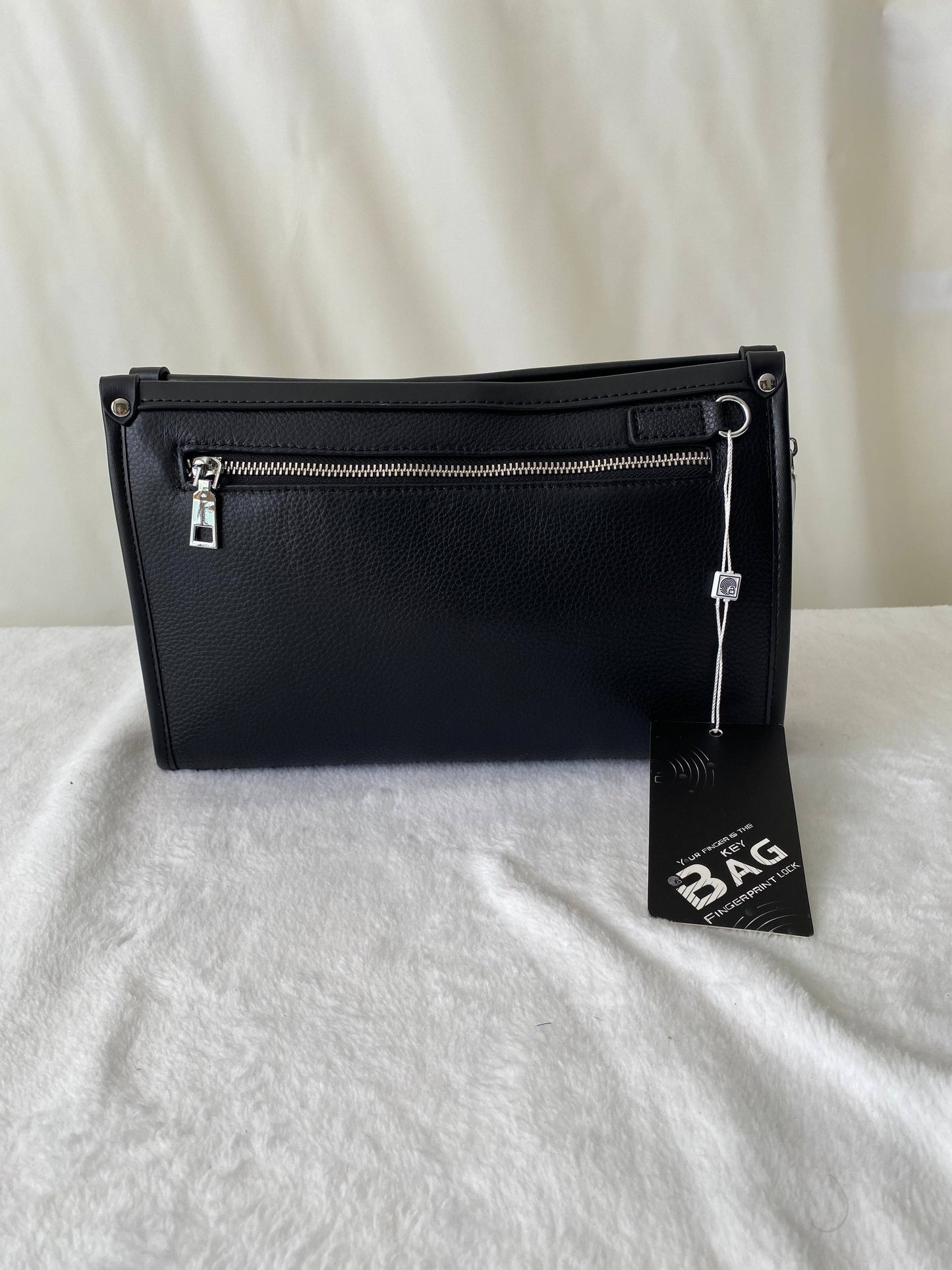 Men's Business Bag High-Quality Leather Fingerprint Lock Pouch Fashion Storage Bag Waterproof