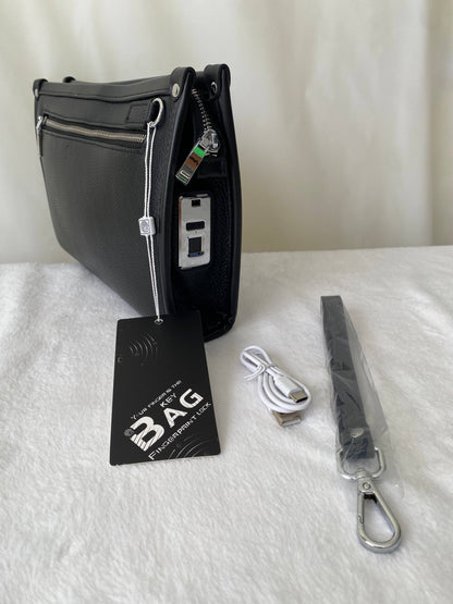 Men's Business Bag High-Quality Leather Fingerprint Lock Pouch Fashion Storage Bag Waterproof