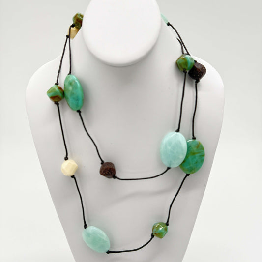 Seafoam Green & Earth Tone Double-Strand Necklace - COLO