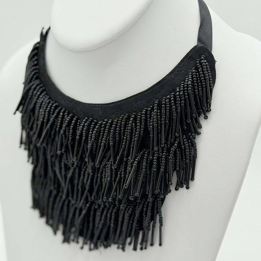 Matte Black Bib-Style Fringe Necklace - COLO