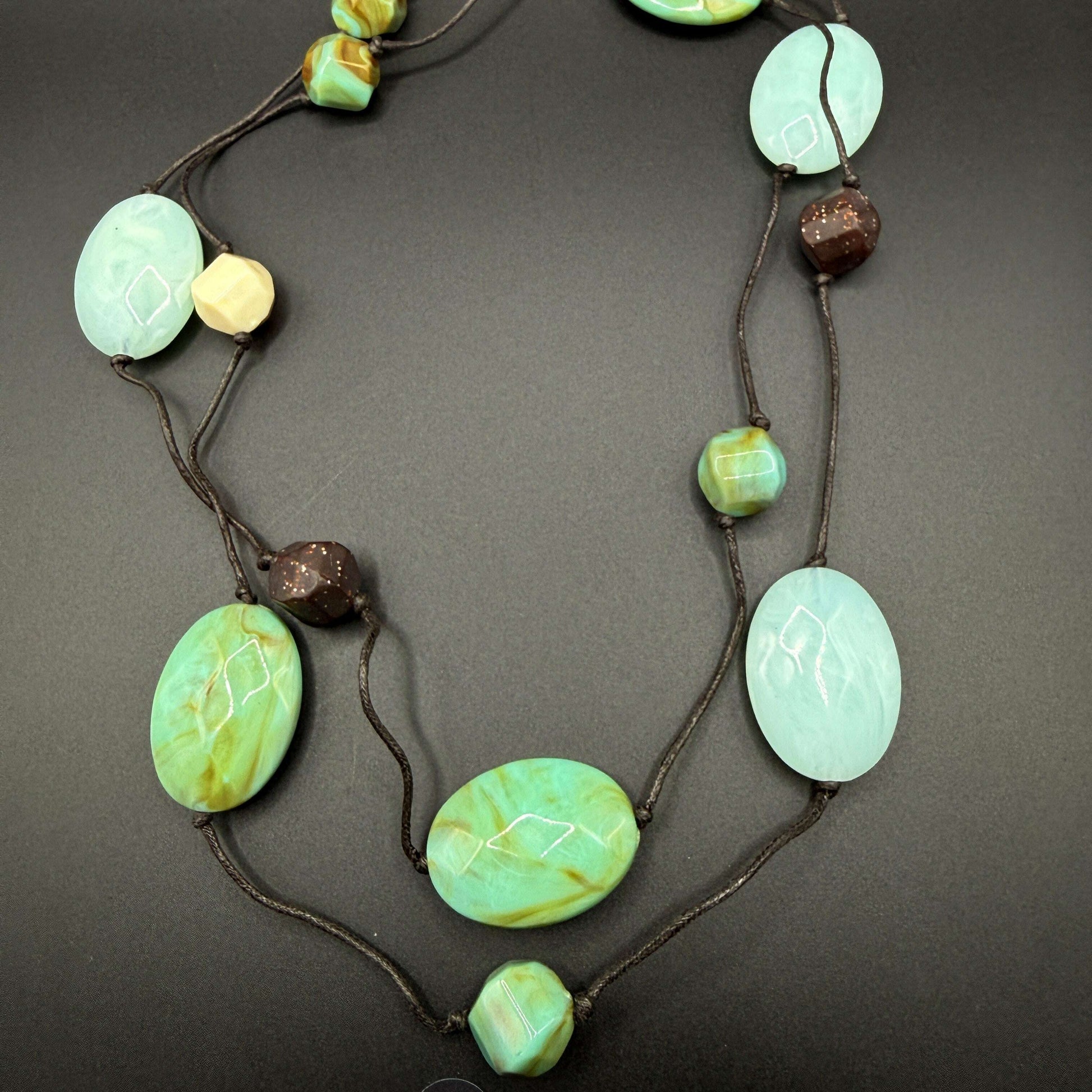 Seafoam Green & Earth Tone Double-Strand Necklace - COLO