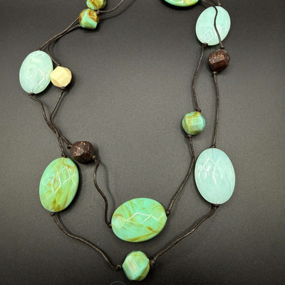 Seafoam Green & Earth Tone Double-Strand Necklace - COLO