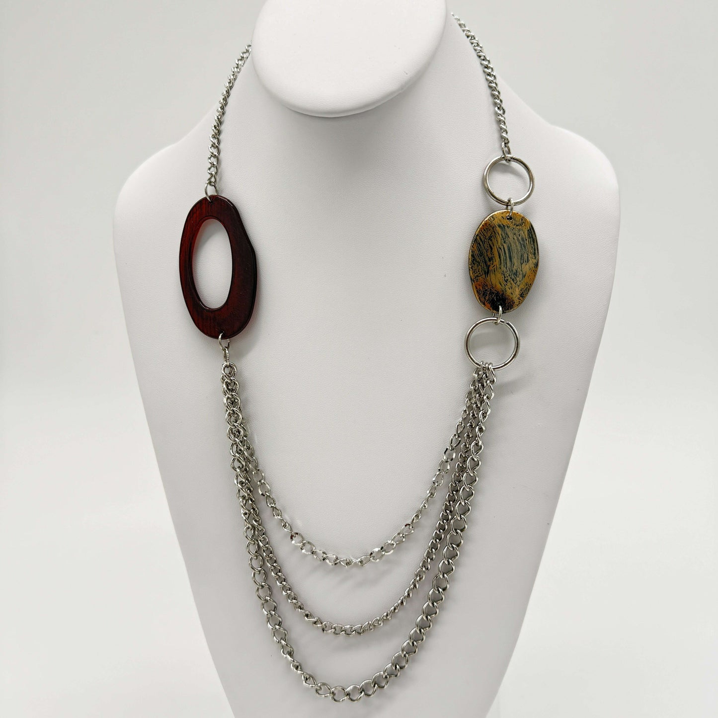 Silver Asymmetrical Necklace with Resin & Yellow Pendant - COLO