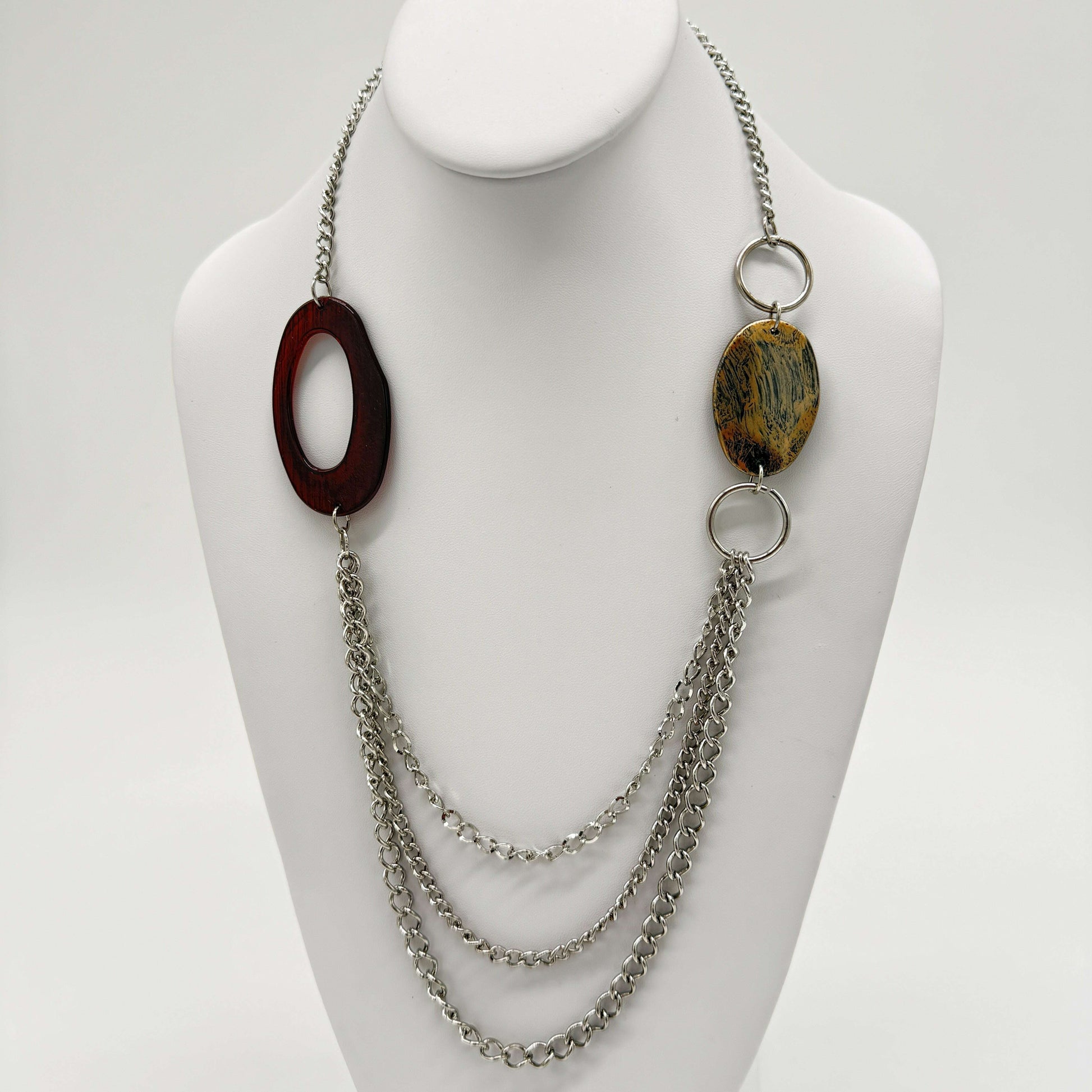Silver Asymmetrical Necklace with Resin & Yellow Pendant - COLO