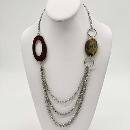 Silver Asymmetrical Necklace with Resin & Yellow Pendant - COLO