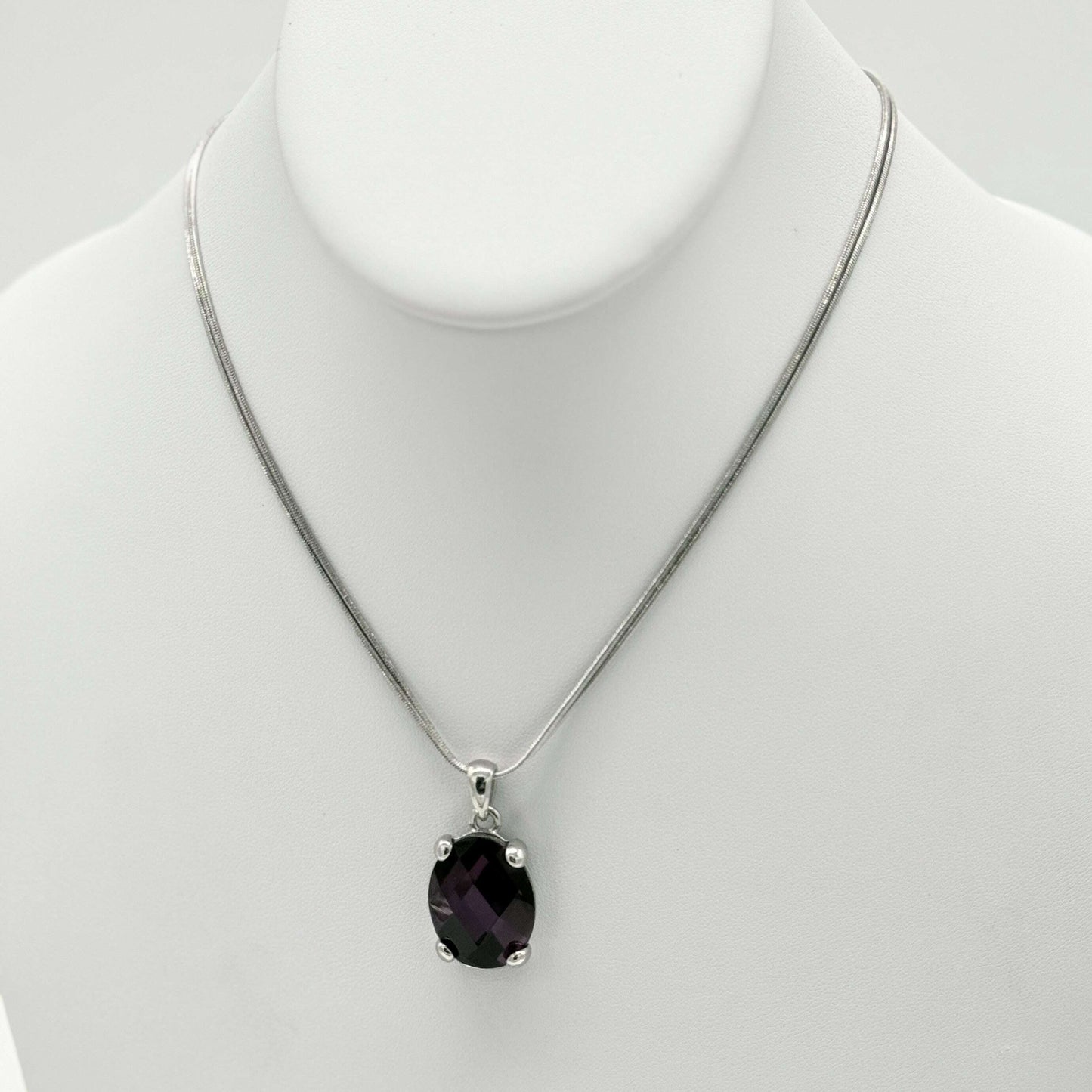 Silver Double-Strand Necklace with Amethyst Pendant - COLO