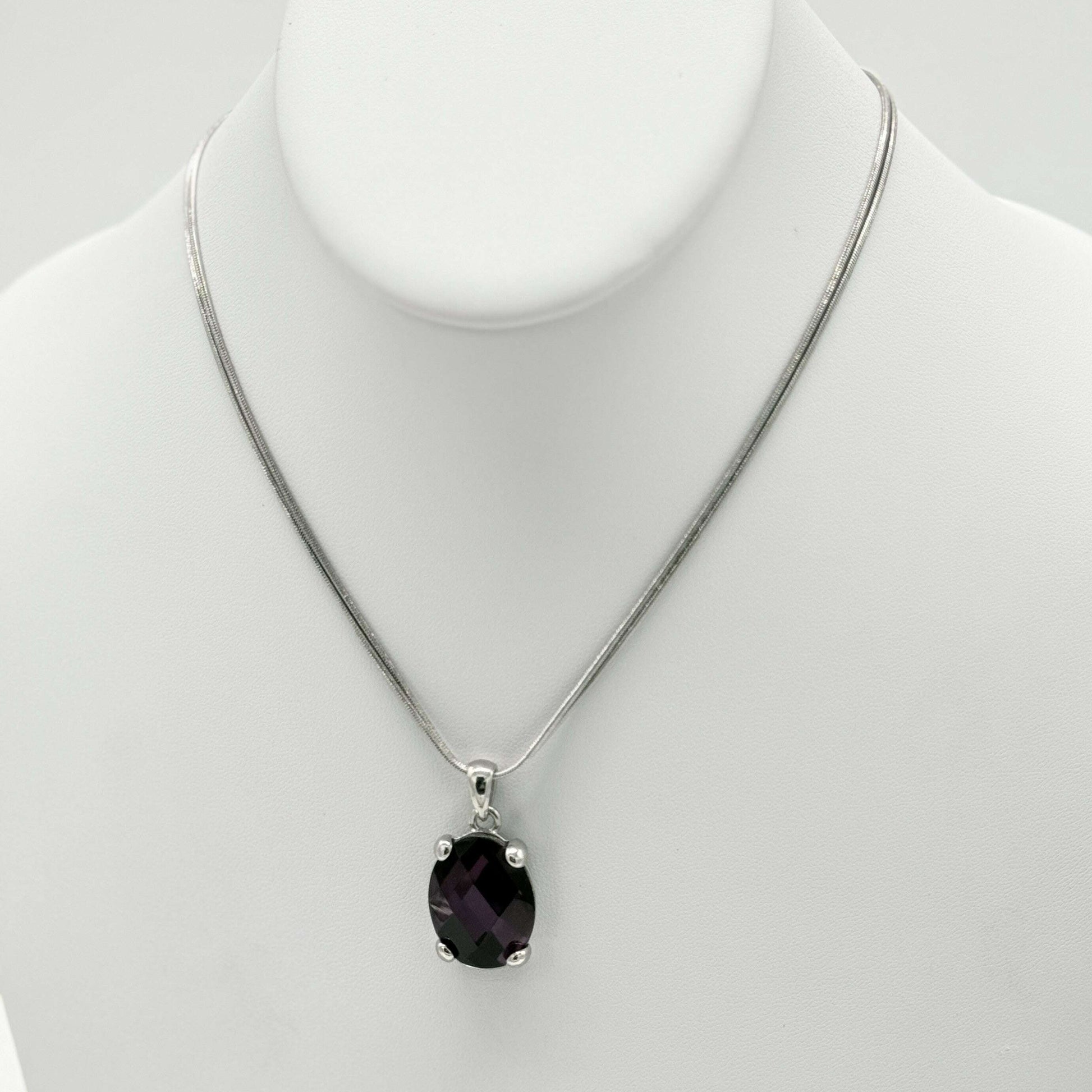 Silver Double-Strand Necklace with Amethyst Pendant - COLO