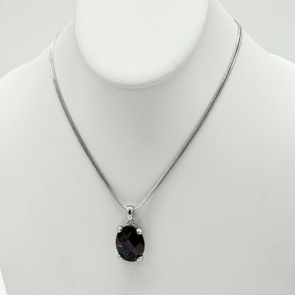 Silver Double-Strand Necklace with Amethyst Pendant - COLO