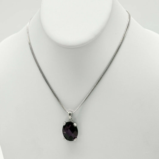 Silver Double-Strand Necklace with Amethyst Pendant - COLO
