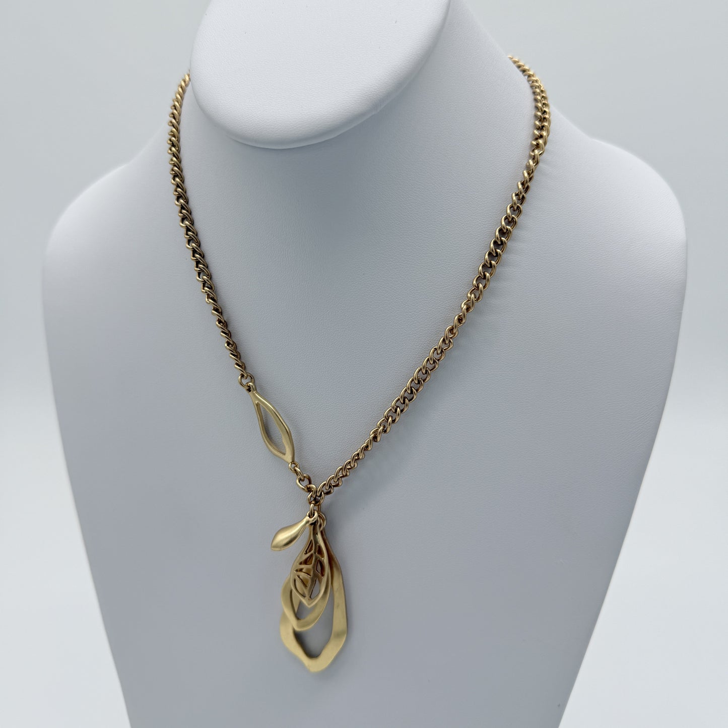 Gold-Tone Curb Chain Necklace with Open Teardrop Pendant