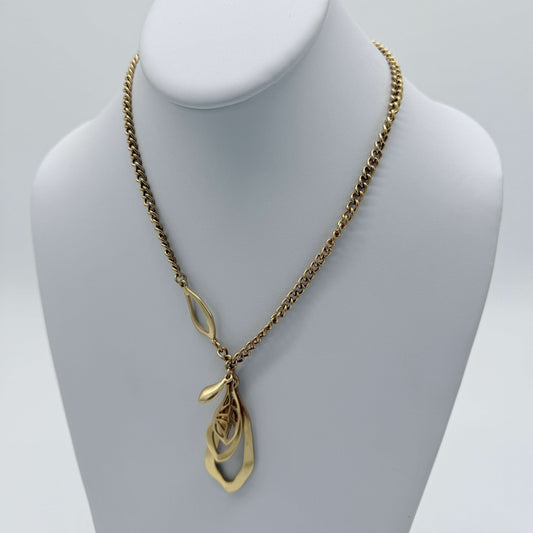 Gold-Tone Curb Chain Necklace with Open Teardrop Pendant - COLO
