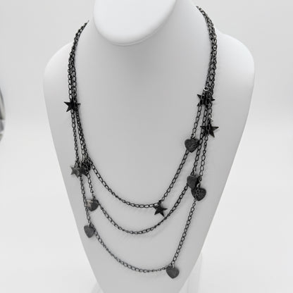 Dark Grey Multi-Strand Necklace with Stars & Hearts