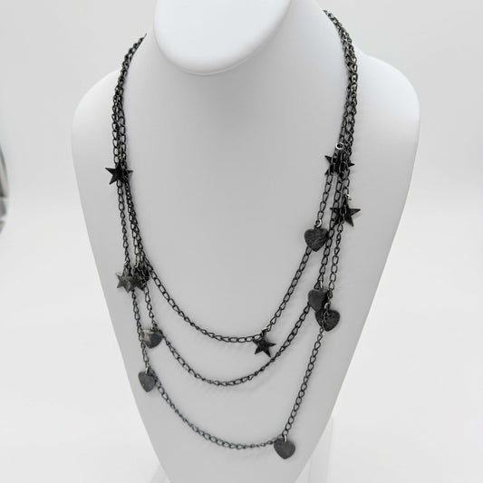 Dark Grey Multi-Strand Necklace with Stars & Hearts - COLO