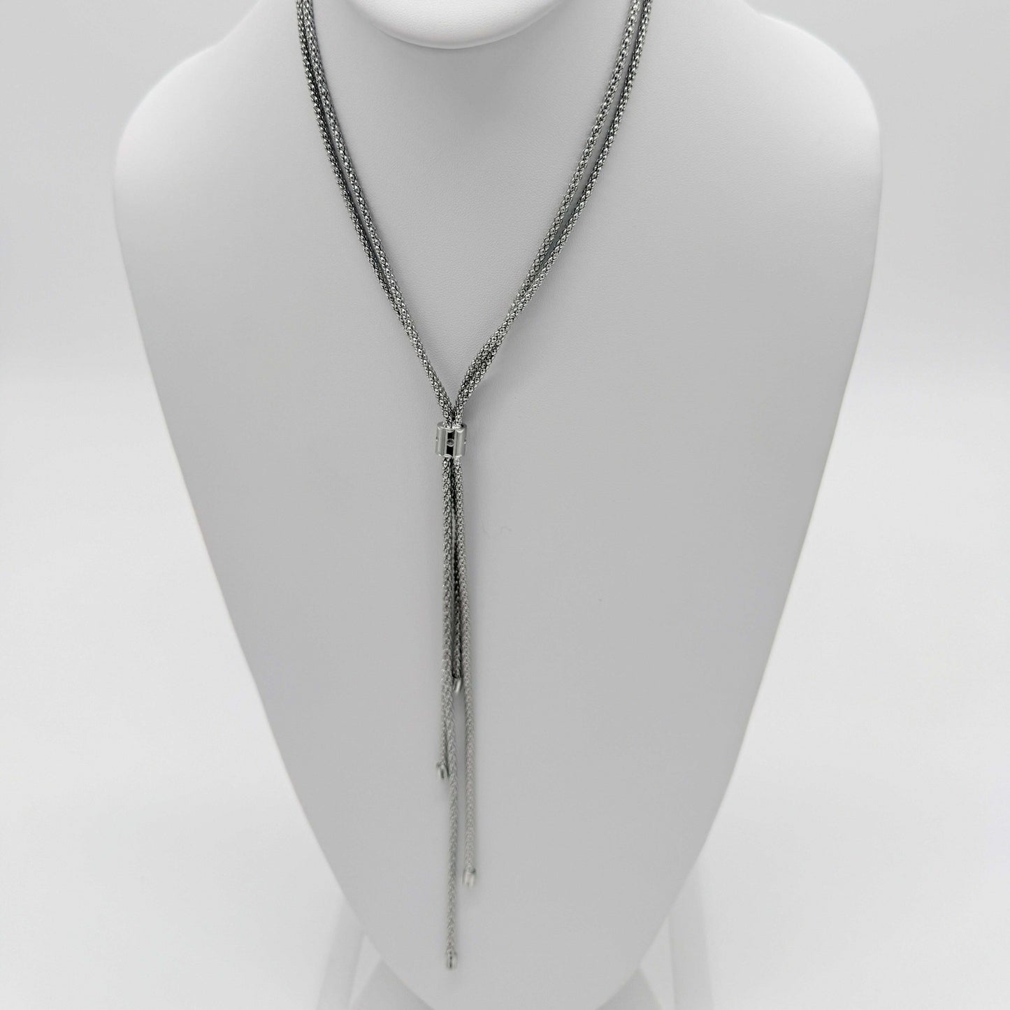 Silver Popcorn Tassel Lariat Necklace - COLO