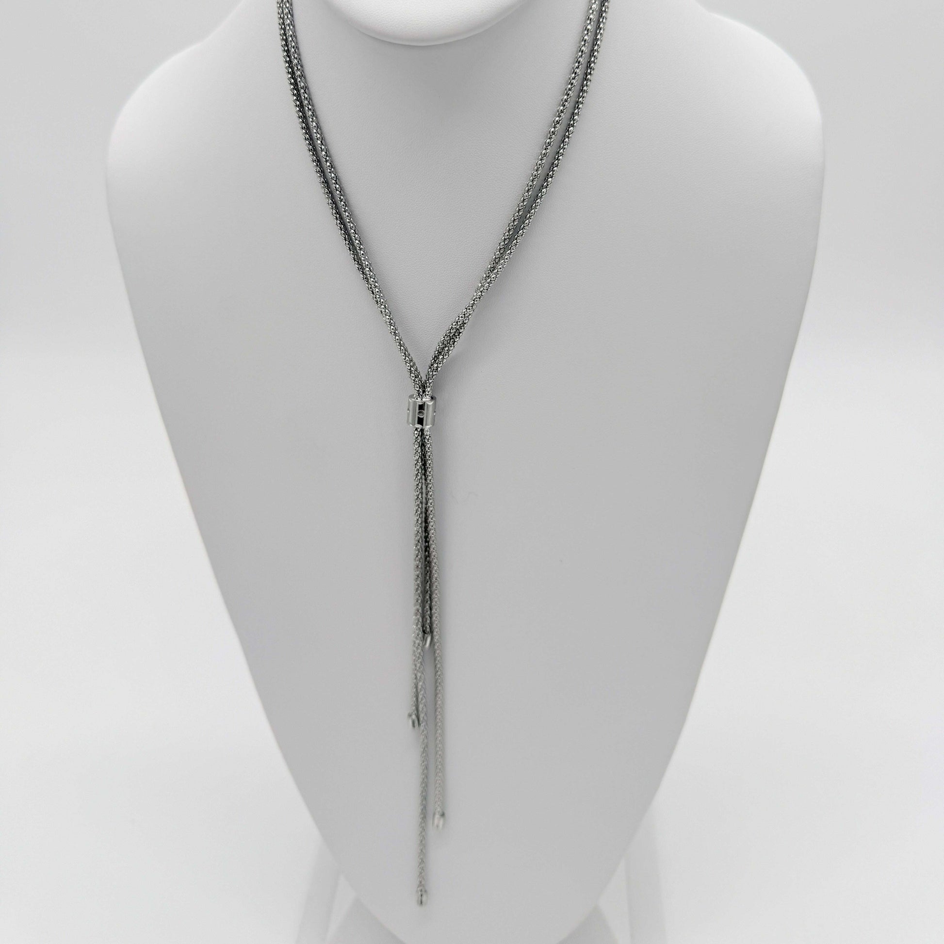 Silver Popcorn Tassel Lariat Necklace - COLO