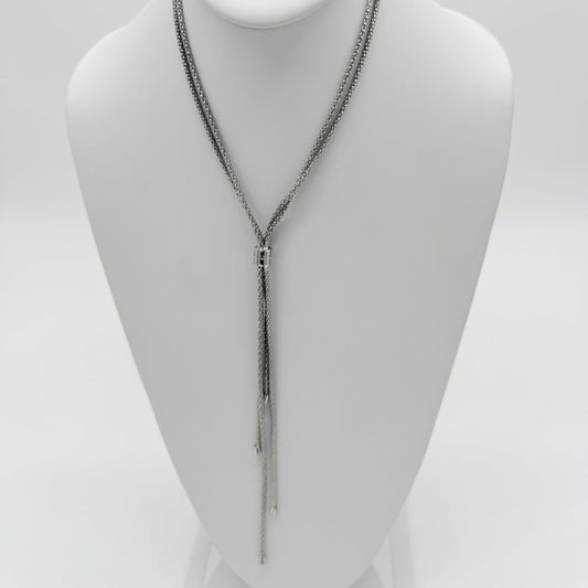 Silver Popcorn Tassel Lariat Necklace - COLO