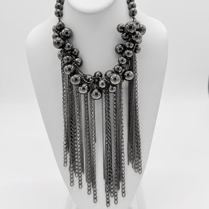 Gunmetal Clustered Bead Collar Necklace