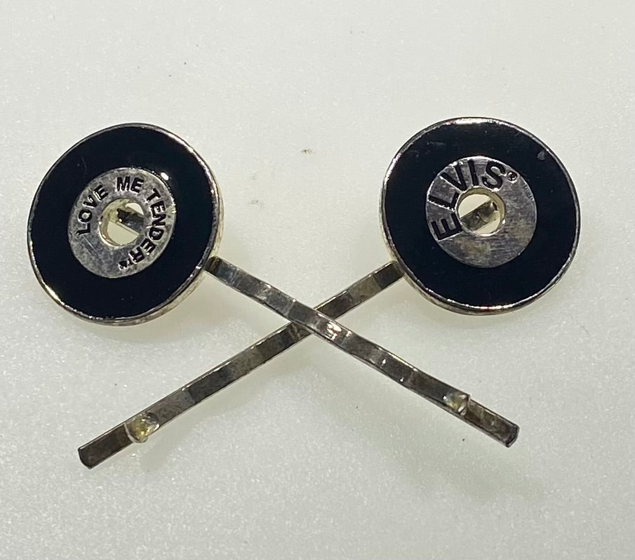 Elvis Presley "Love Me Tender" & Signature Enamel Vinyl Record Bobby Pins (2-Piece Set)