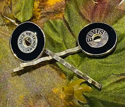 Elvis Presley "Love Me Tender" & Signature Enamel Vinyl Record Bobby Pins (2-Piece Set)