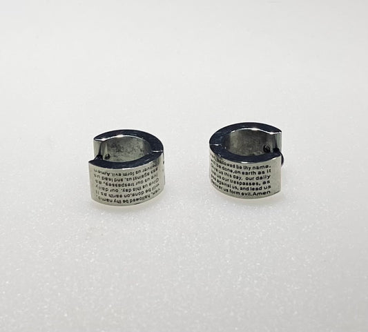 Stainless Steel The Lord's Prayer Huggie Hoop / Cuff Earrings