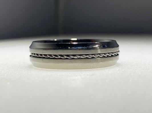 Stainless Steel Wedding Band with Rope Cable Detail — Sizes 9–13