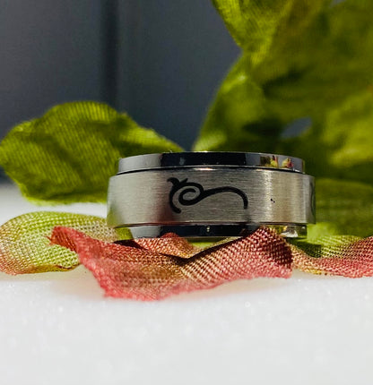 Stainless Steel Etched Tribal Swirl Motion Spinner Ring
