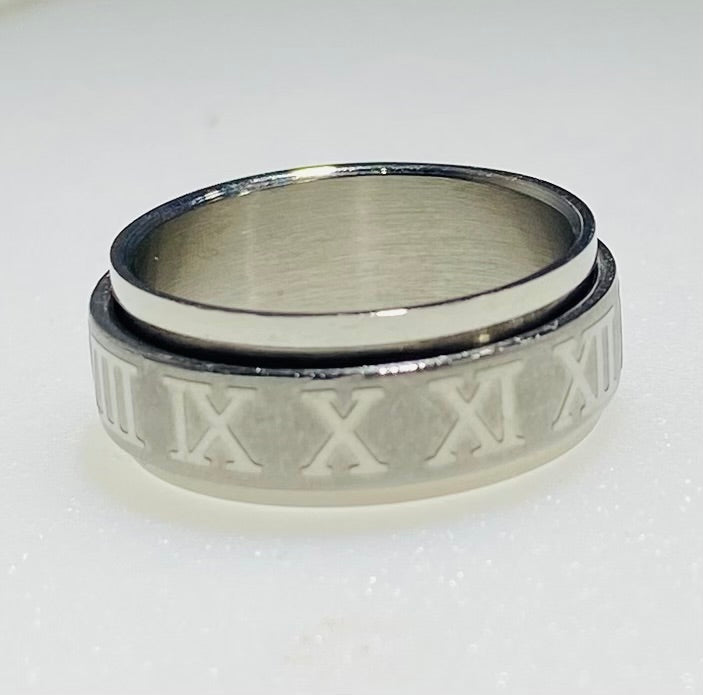 Stainless Steel Roman Numeral Motion Spinner Ring