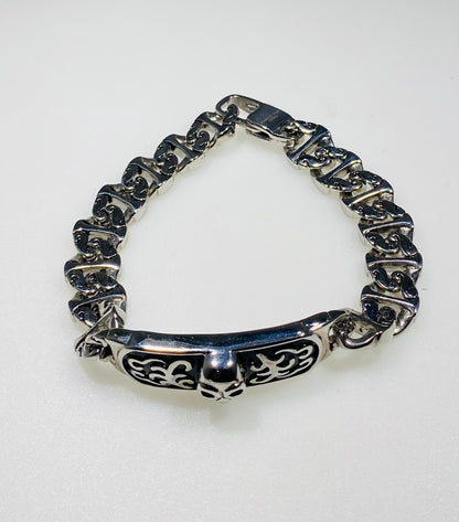 Men’s Stainless Steel Skull ID Plate Link Bracelet