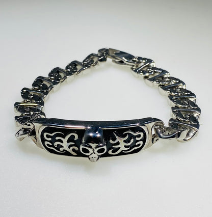 Men’s Stainless Steel Skull ID Plate Link Bracelet