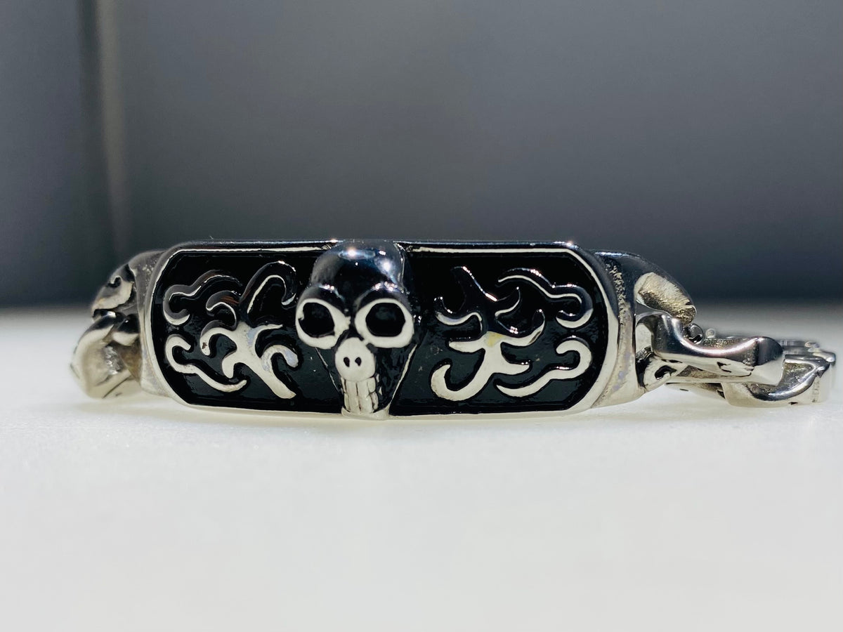 Men’s Stainless Steel Skull ID Plate Link Bracelet