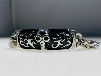 Men’s Stainless Steel Skull ID Plate Link Bracelet