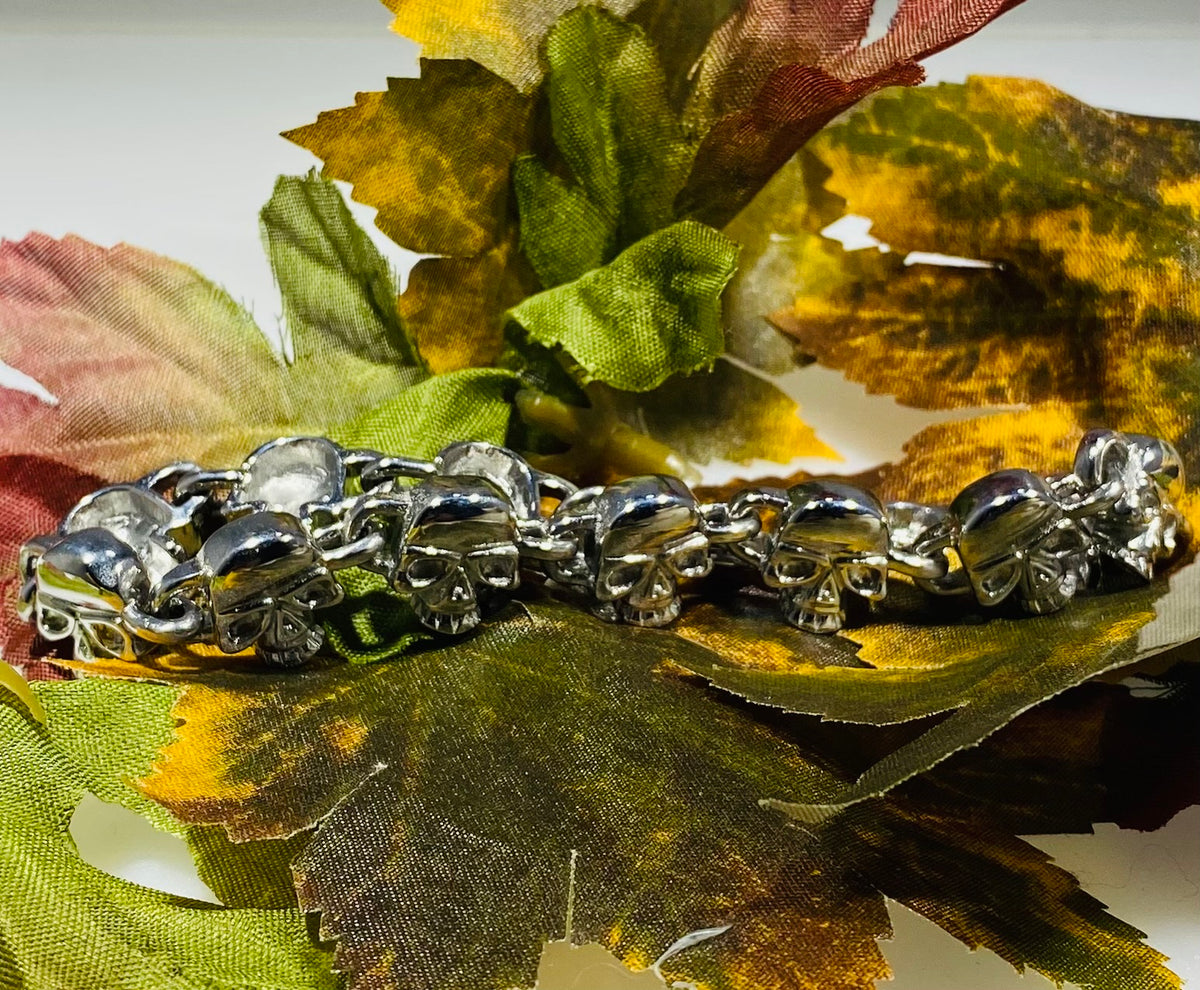 Multi-Skull Link Bracelet (Silver-Tone)