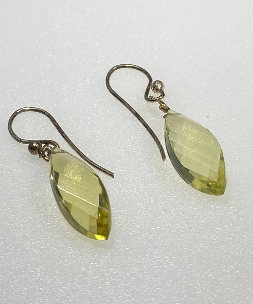 Natural Peridot Briolette Sterling Silver Dangle Earrings