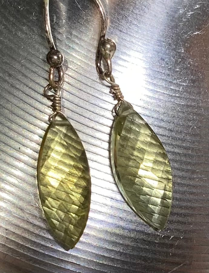Natural Peridot Briolette Sterling Silver Dangle Earrings