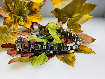 Men’s Stainless Steel Crystal Inlay Link Bracelet (8.5 Inch)