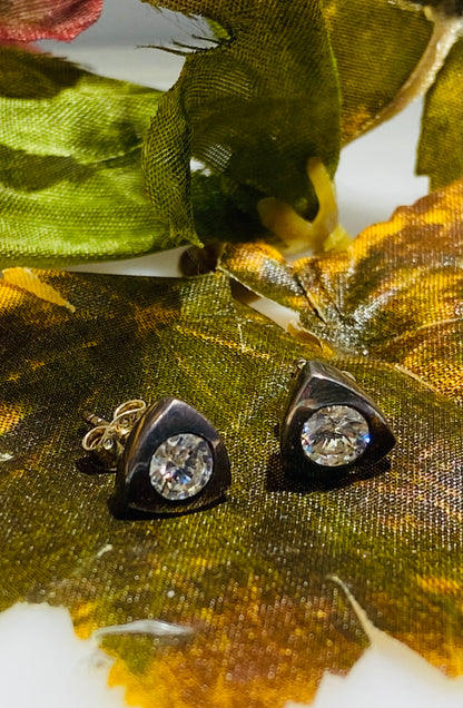 10mm Triangular CZ Bezel Stud Earrings