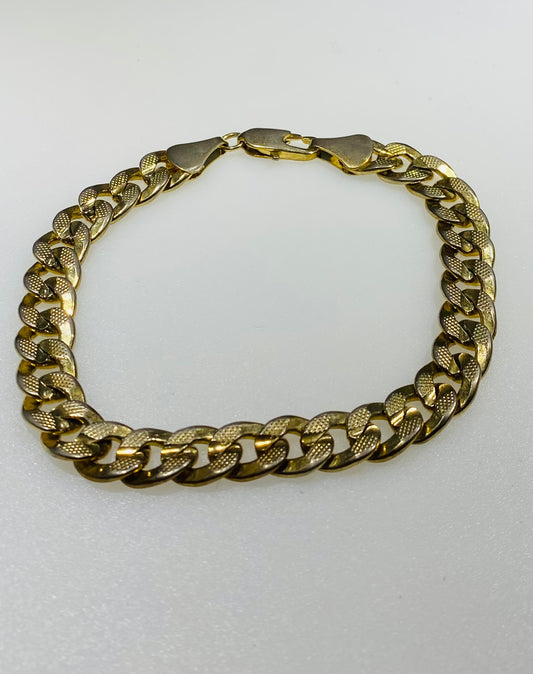 Men's 18K Gold Plated Two-Tone Textured Cuban Link Bracelet