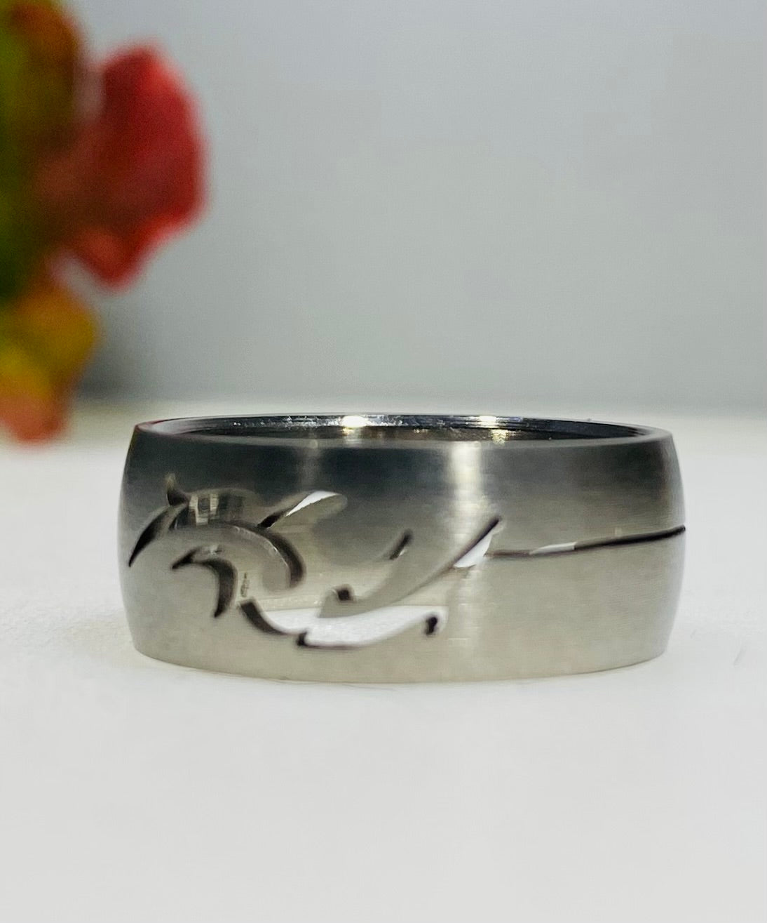 Stainless Steel Cutout Dolphin Motion Spinner Ring