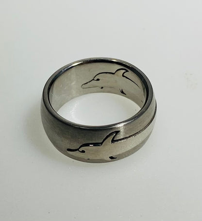 Stainless Steel Cutout Dolphin Motion Spinner Ring