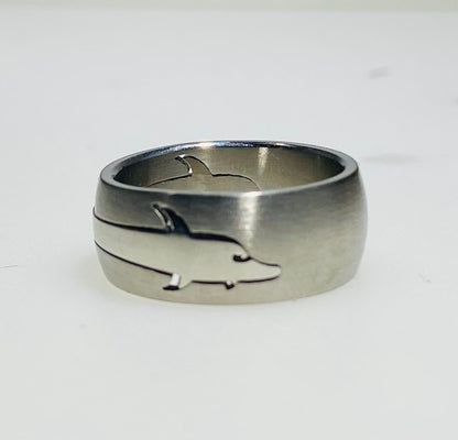 Stainless Steel Cutout Dolphin Motion Spinner Ring